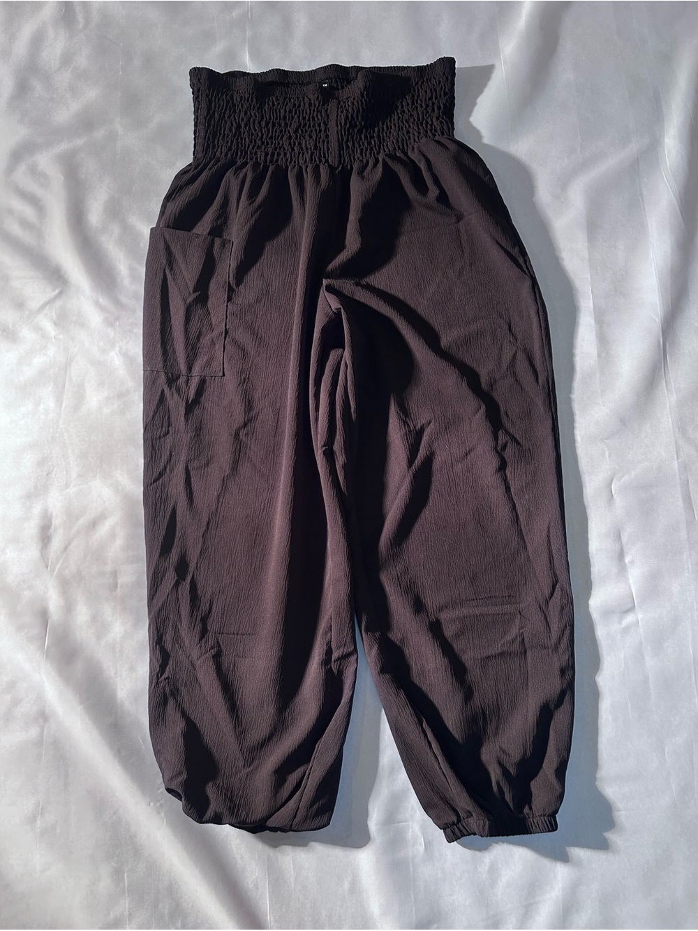 Smocked Waist Black Harem Pants